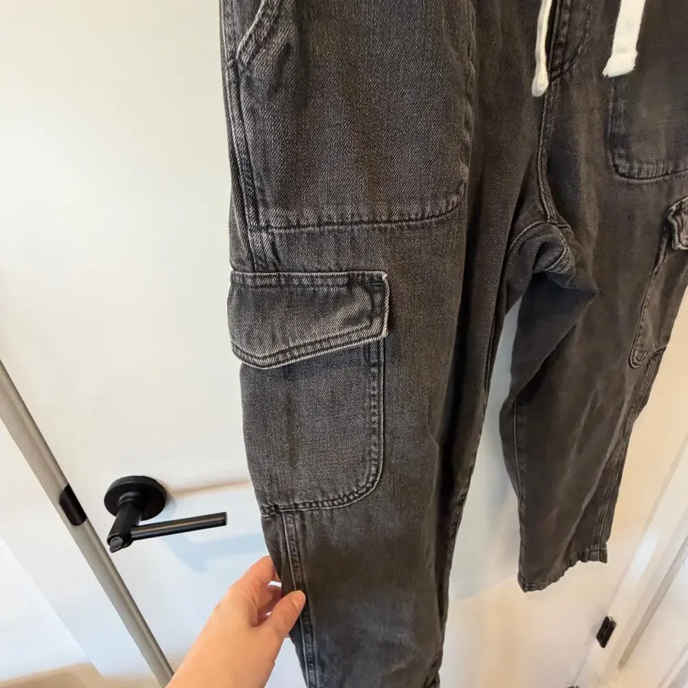 Gap Easy Jean Cargo Pants Mid-Rise Charcoal Faded Size 8 High Ankle 100% Cotton - Picture 4 of 11
